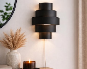 Mid-Century Modern Tiered Sconce | Tiered Wall Lamp | Art Deco Inspired Plug-in Wall Light