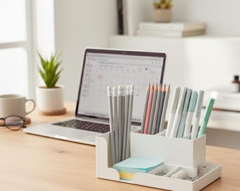 Minimalist Desk Organizer: Modern Office Supply Caddy with Sticky Note Tray