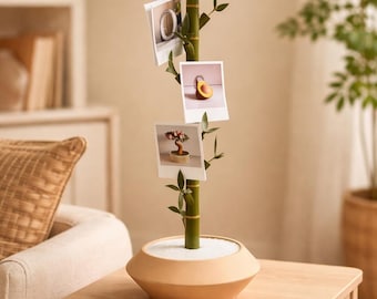 Bamboo-Style Polaroid Photo Display | Minimalist Desk Decor