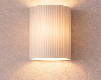 Modern Ribbed Wall Sconce Light – Beige Minimalist Wall Lamp, Scandinavian Decor, Warm Ambient Lighting
