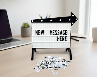 Retro Cinema Marquee Sign | Arrow Lightbox with Changeable Letters | Fun Desktop Message Board | Vintage Style Office Decor & Gift