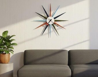 Mid-Century Modern Starburst Wall Clock | Retro Home Decor | Minimalist Atomic Age Wall Art
