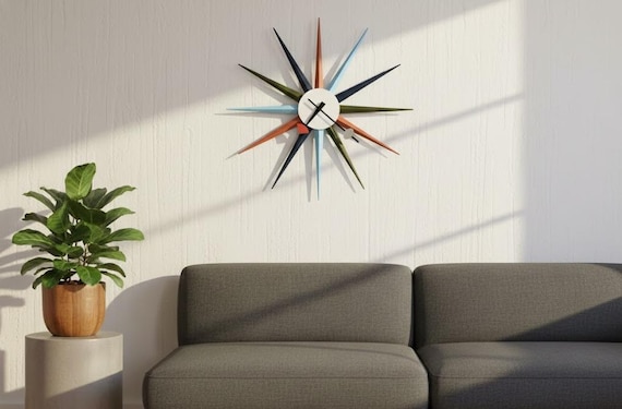 Mid-Century Modern Starburst Wall Clock | Retro Home Decor | Minimalist Atomic Age Wall Art