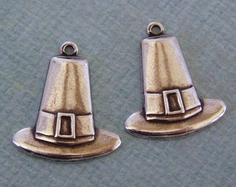 2 Pilgrim Hat Charms Silver 934