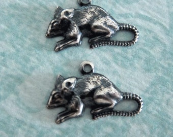 2 Silver Rat Charms 3293