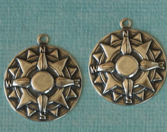 2 Silver Compass Charms 2694