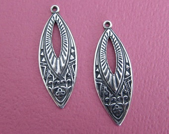2 Silver Marquise Drop Charms 3429