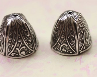 2 Ornate Silver Bead Caps 1707