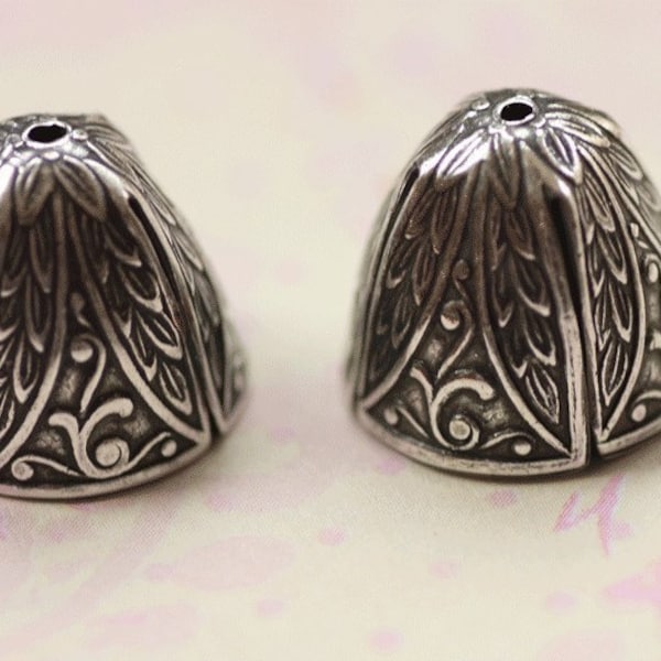 2 Ornate Silver Bead Caps 1707