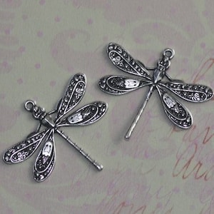 2 Silver Dragonfly Charms 1417S