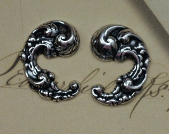 2 Silver Ornate Scroll Findings 1584