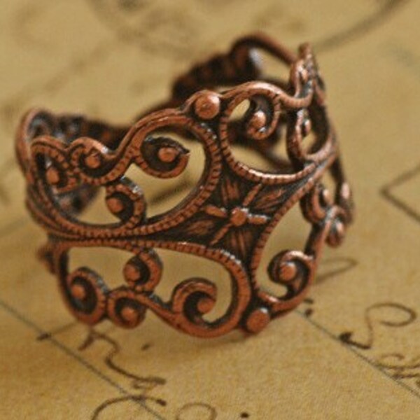 LAST ONE Adjustable Copper Filigree Ring Finding 2177