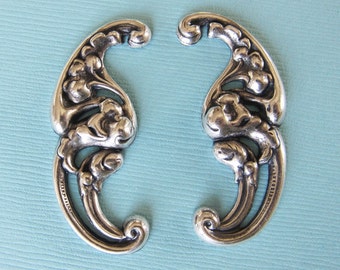 2 Silver Floral Scroll Findings 2899