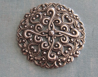 Large Silver Round Filigree Finding  3757