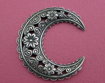 Large Silver Floral Crescent Finding 3522L