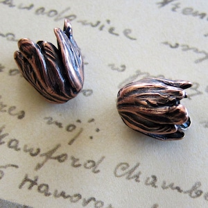2 Small Antique Copper Tulip Bead Caps 1698CS