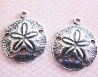 2 Small Silver Sand Dollar Charms 3173