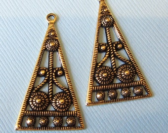 2 Brass Art Deco Drop Charms 1853B