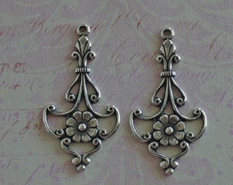 2 Silver Flower Drop Findings 2122