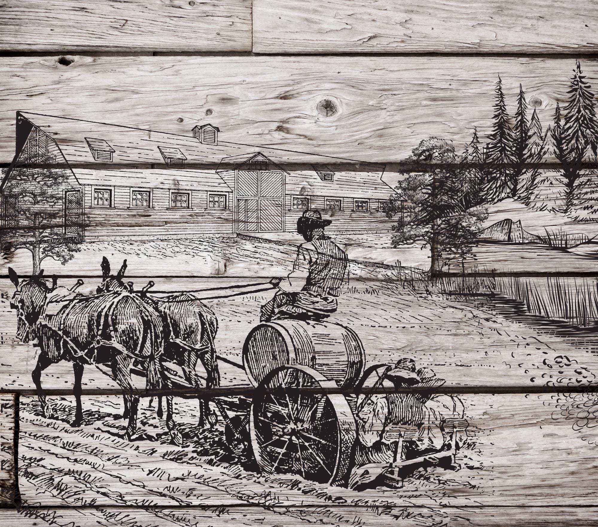 Line Drawed Farm Designs, Tractor PNG, Holiday Projects, Tshirts, Mugs ...