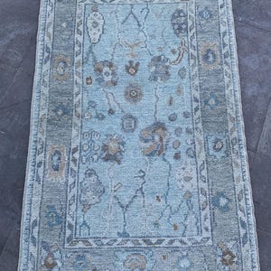 3 x 5 Rug, pastel rug, blue oushak rug, anatolian rug, vintage rug, turkish rug, oushak rug, entryway rug, 3&#39;1 x 5 feet rug, 3 x 5 wool rug