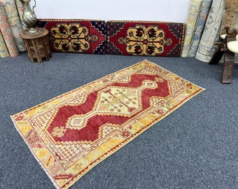 Handmade Wool Oushak Rug 3x5: Vintage Turkish Anatolian Rug