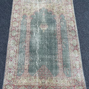 3x5 Rug, Turkish Rug, Vintage Turkish Rug 3x5, Wool Rug, Anatolian Rug, Green Oushak Rug,Pastel Rug, Restangular Rug, 3x5 Rug, 3.1x4.9 ft