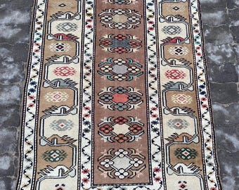 Rug 3 x 5, Turkish Rug, Oushak Rug, Anatolian Rug, Natural Rug, Soft Rug, Vintage Rug, 3 x 5 Rug, Wool Rug, Floor Rug, 3,2 x4’11, Brown Rug