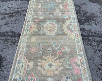 Vintage Oushak Runner Rug: Hand-Knotted Wool Anatolian Rug (3x12)
