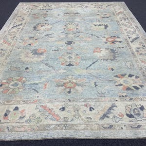 Handmade Wool Oushak Rug 9x12: Large Blue Area Rug