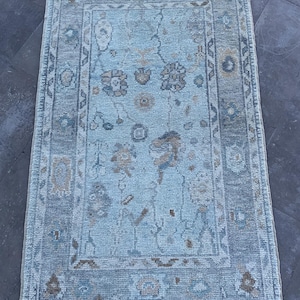 Rug 3 x 5, Turkish Rug, Oushak Rug, Anatolian Rug, Natural Rug, Soft Rug, Vintage Rug, 3x5 Rug, Wool Rug, Floor Rug, 3,1 x 5,1 Ft, Blue Rug