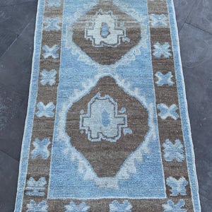 3 x 5 Rug, Brown rug, blue oushak rug, anatolian rug, vintage rug, turkish rug, oushak rug, entryway rug, 2,10x5,3 feet rug, 3 x 5 wool rug