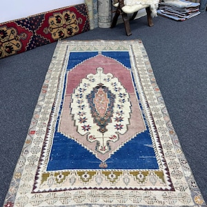 4x8 Rug, Turkish 4 x 8 Rug, Vintage Turkish Rug 4x8, Handmade Wool Rug, Anatolian Rug, Blue Oushak Rug, Pastel Rug, 3,11x7,7 Rug, Area Rugs