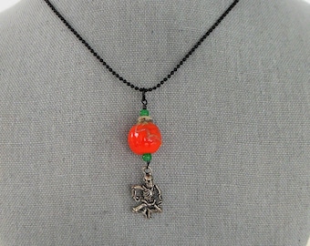 Pumpkin and Skeleton Pendant Necklace