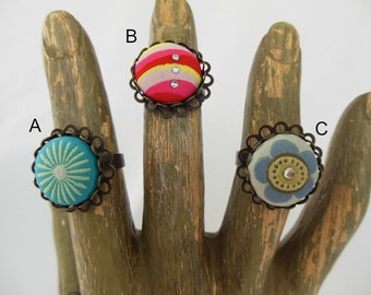 Adjustable Fabric Cabochon Ring - Your Choice