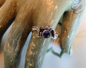 Sterling Amethyst Cabochon Dragon Ring, Size 10