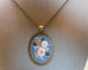 Embroidered/Cross Stitch Pendant/Necklace - Handmade! E