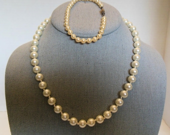 Vintage Faux Pearl Necklace and Bracelet