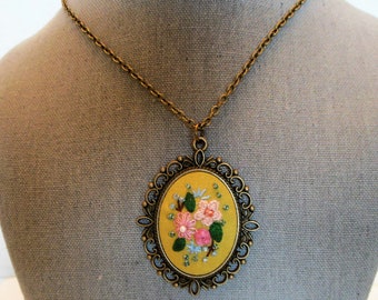 Embroidered/Cross Stitch Pendant/Necklace - Handmade! A