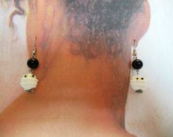 Mummy Earrings Ceramic Beads