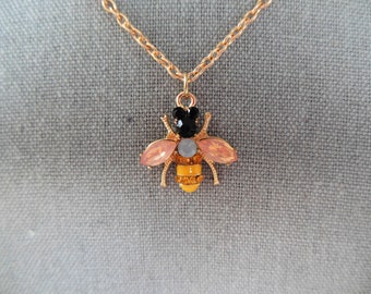 Gold Tone Bumble Bee Necklace