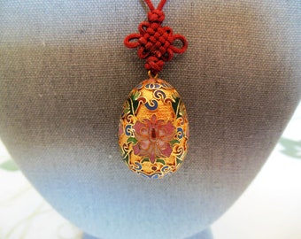 Gold Tone Enamel Egg Pendant