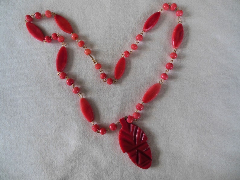 Vintage Carved Coral Pendant Necklace
