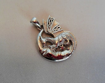 Dragon and Moon Silver Charm