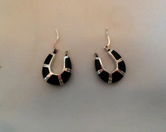 Onyx Hinged Hoop Earrings - Vintage