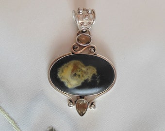 Large Moss Agate and Citrine 925 Charm
