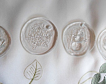 Clear Pressed Glass Ornaments - Set of 4