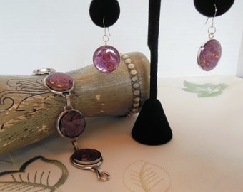 Acrylic Cabochon Bracelet and Earring Set - Handmade