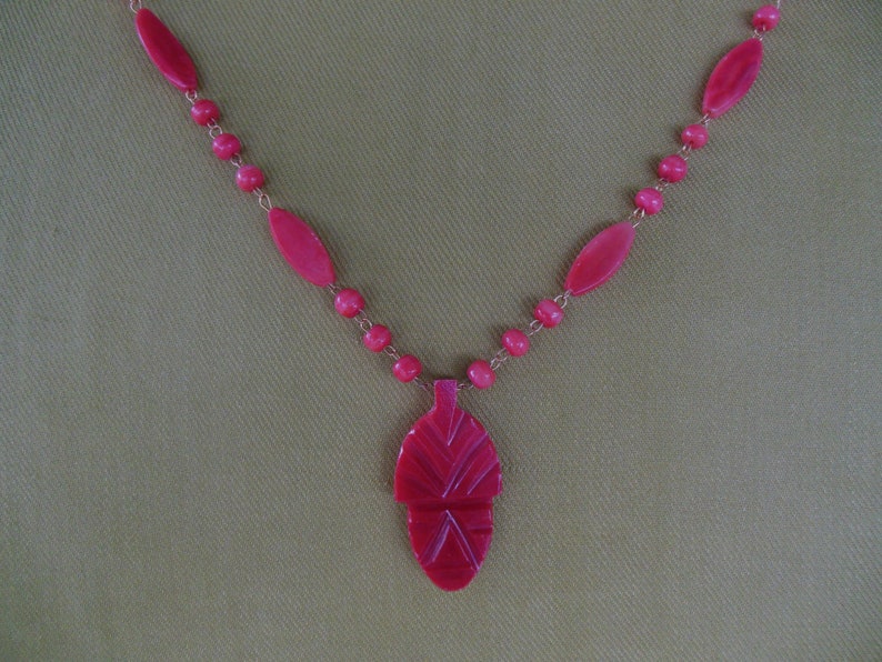 Vintage Carved Coral Pendant Necklace