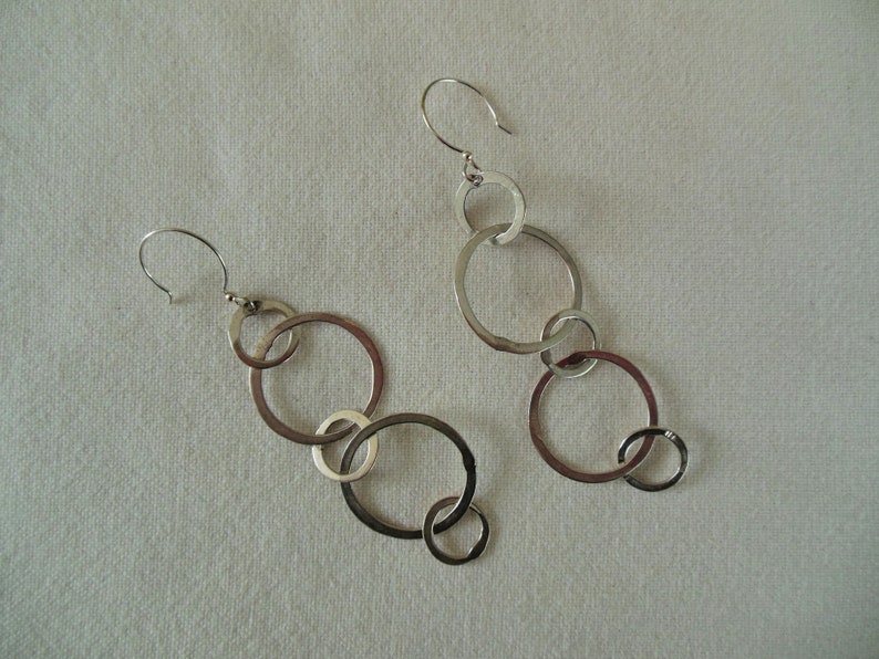 Sterling Silver Circle Drop Earrings Vintage image 1